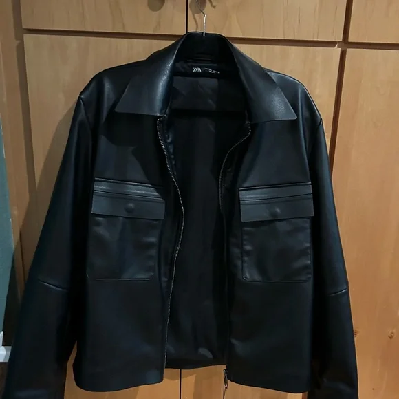 Faux Leather ZARA Man Men's Over Shirt Light Cool Classic Jacket LARGE - Picture 6 of 10